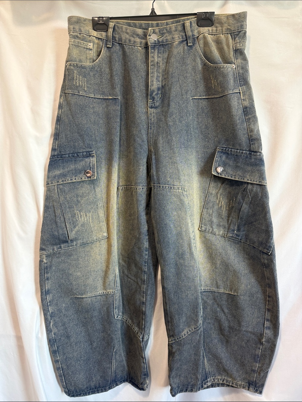 Relaxed Blue Cargo Denim Pants